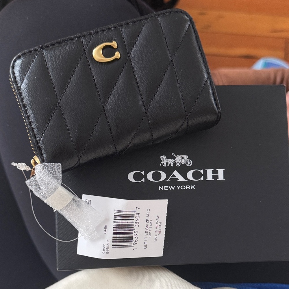 Coach Quilted Black Leather Zip Card Case